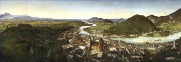 150の主題の芸術作品 Painting - ユニークな都市パノラマ JM サトラー ザルツブルク オーストリアの都市景観